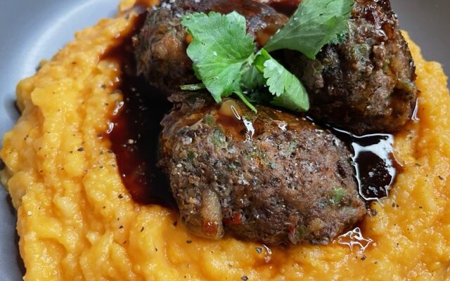 Beef Meatballs With Creamy Sweet Potato Mash