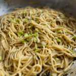 A silver pan with Garlic and Chili Butter Spaghetti